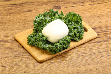 Soft mozzarella cheese over board