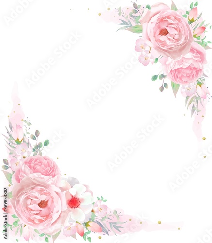 優しい色使いのピンク系のバラの花とリーフのフレームベクターイラスト素材 Advertisement Poster Advertiseme Melchi