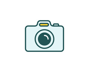 Line camera icon isolated on white background. Outline symbol for website design, mobile application, ui. Electronics pictogram. Vector illustration, editorial stroсk. 