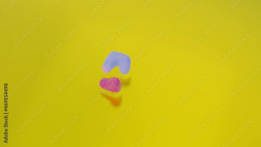 Aufkleber three abstract 3d shapes scatter and gather on a yellow background. looped animated background. 3d r