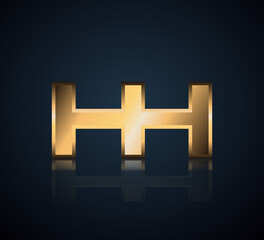 Modern Initial logo 2 letters Gold simple in Dark Background with Shadow Reflection HH