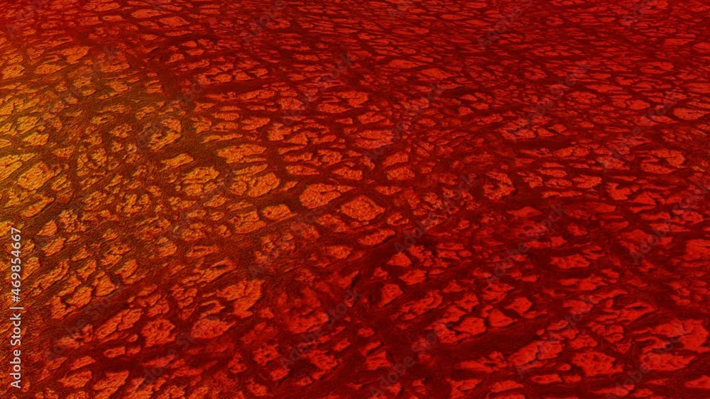 Poster three-dimensional background with red cracked paint texture deformed by waves. looped animation. 3d 