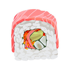 Sushi roll with tuna, crab and tobiko. Hand drawn food icon vector illustration.