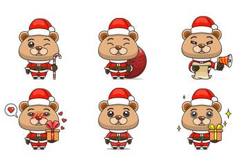 cute a set, animal character bundles in santa costumes, animals wearing christmas costumes. cartoon in kawaii style