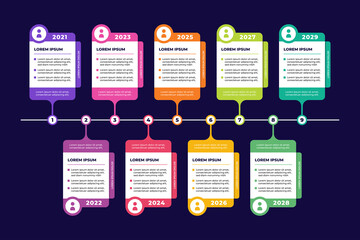Colorful Timeline Infographic Presentation Template in 9 Tables