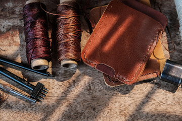 Leather wallet card making with leather tool craftmanship object