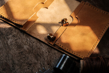 Leather wallet card making with leather tool craftmanship object
