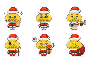 cute duck set, animal character bundles in santa costumes, animals wearing christmas costumes. cartoon in kawaii style