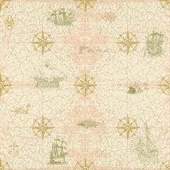 vector image of ancient nautical chart of sea routes of medieval ships