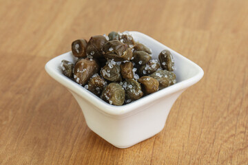 Salted marinated capers snack appetiser