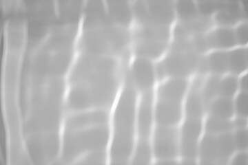 Blurred defocused water texture overlay effect for photo and mockups. Organic drop diagonal shadow and light caustic effect on a white wall. Shadows for natural light effects