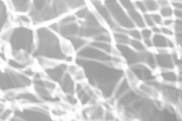 Blurred defocused water texture overlay effect for photo and mockups. Organic drop diagonal shadow and light caustic effect on a white wall. Shadows for natural light effects