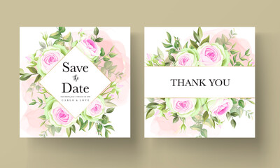 Fototapeta na wymiar Beautiful floral and leaves wedding invitation card