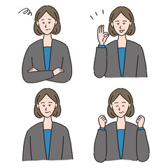 女性役職者の表情やポーズ違いのセット