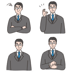 男性役職者の表情やポーズ違いのセット