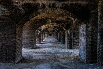 Fototapeta na wymiar Endless corridors of Fort Jefferson on Dry Tortugas Island, Florida