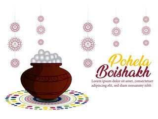 Illustration of bengali new year pohela boishakh greeting card,banner,poster, background
