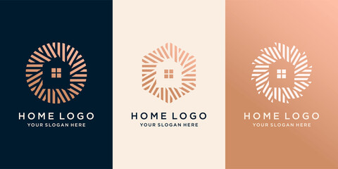 Simple house icon set  logo with creative modern outline concept circle. template Premium Vector