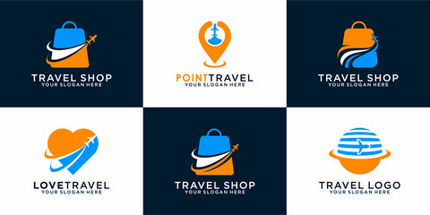  travel shop, map ,love travel set icon logo design icon template can be used for travel, vacation and business company icons Premium Vector