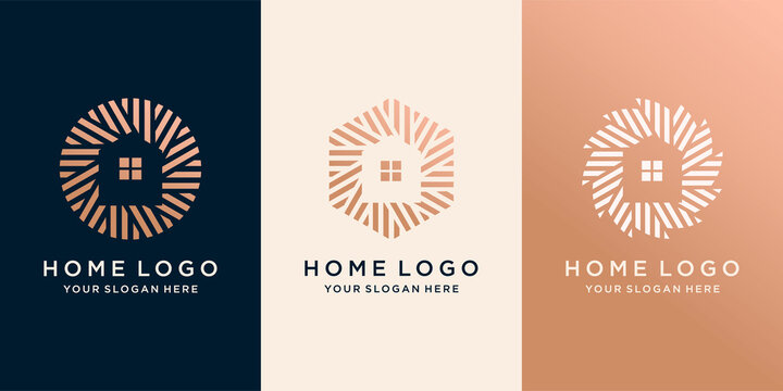 Simple house icon set  logo with creative modern outline concept circle. template Premium Vector