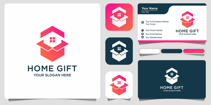 simple home box or gift home. logo design Premium Vector