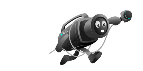 illustration of camera illustration running while recording. mascot