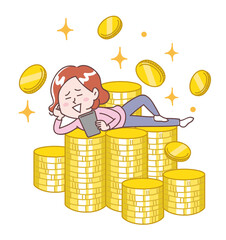 コインの上で寝そべる主婦