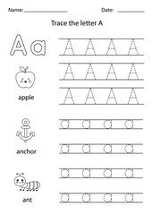 Learning English alphabet for kids. Letter A.