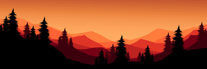 sunset landscape mountain vector illustration for pattern background, wallpaper, background template, and backdrop design	