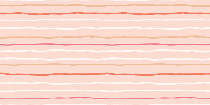Striped background border. Textured wavy stripe design banner in terracotta orange. Vector seamless repeat pattern. 