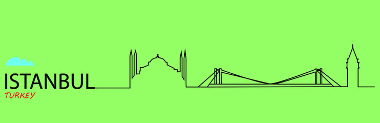 simple drawing background design with symbols of turkey istanbul city. Presentation of the city of istanbul with its mosques, bridge and galata tower. simple drawing with islamic symbols