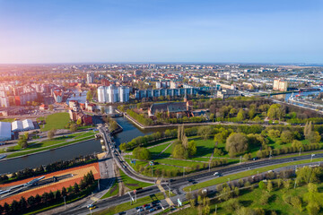 Fototapeta na wymiar Aerial view cityscape Kaliningrad Russia with Fishermen Village and Konigsberg Cathedral Kant