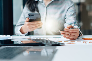 strategy analysis concept, Businessman working financial Manager Researching Process accounting...