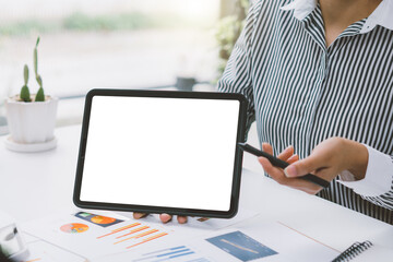 digital tablet with blank screen,Business People Meeting Design Ideas Concept. business planning