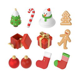 christmas icons set - 3d rendering