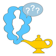 Aladdin magic lamp icon with genie, realistic Aladdin magic lamp in flat design isolated on white background.