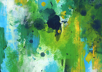 Abstraction in yellow and green colors for the background of invitations, banners, posters. The picture was painted with acrylic paints. 