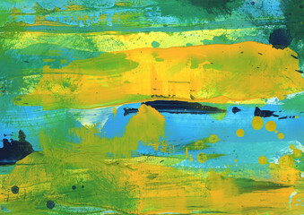 Abstraction in yellow and green colors for the background of invitations, banners, posters. The picture was painted with acrylic paints. 