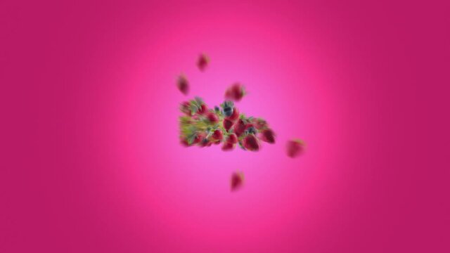 Burst of Strawberry Blueberry in Pink Fuchsia Background