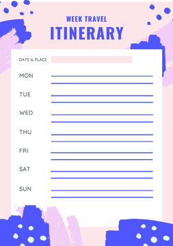 Purple And Pink Brushstrokes Itinerary Planner