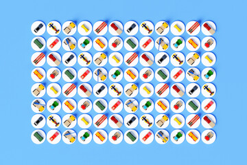 3d illustration of colorful models of children's cars of various types racing, trucks, pickups, firefighters, retro, convertibles