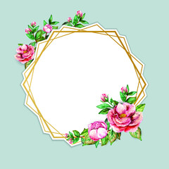 Luxury gold watercolor floral frame sticker template