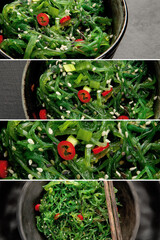 Fototapeta na wymiar Collage made of wakame seaweed.