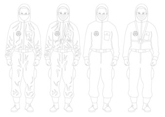 Fototapeta na wymiar Vector image of men in protective uniforms. Medical worker, workwear