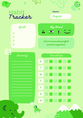 Simple Green Habit Tacker with Animal Illustration Printable Planner