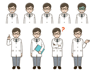 Obraz premium 白衣の男性の医療従事者の色々ポーズ