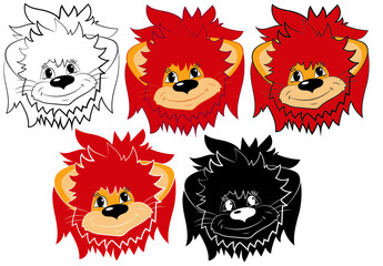 Set of Cartoon portrait of a lion in isolate on a white background. Vector illustration.
