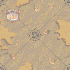vector image of ancient nautical chart of sea routes of medieval ships