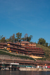 Mae Hong Son, Thailand DECEMBER 26, 2020 Beautiful view of hill and Chinese building in Ban Rak Thai village or The Thai 