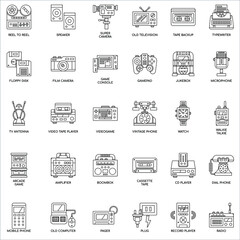 Outline Retro Technology  flat vector icon collection set